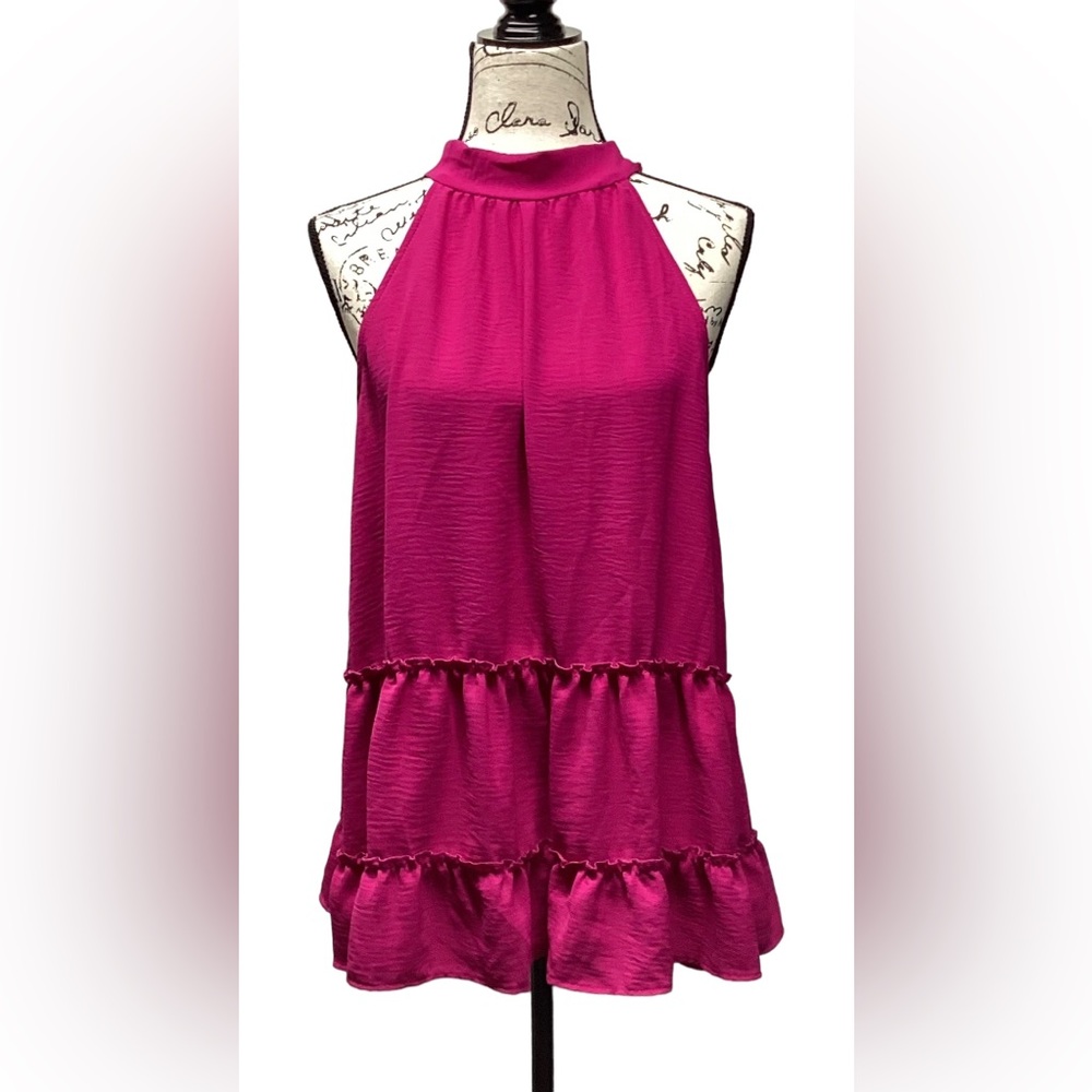 FSL apparel tiered halter neck top Fushia. Size Medium